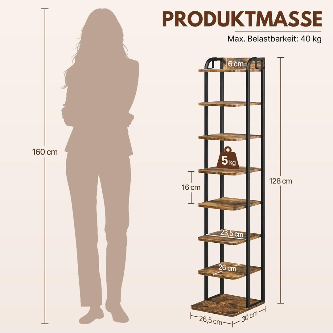 Yaheetech Schmales Schuhregal, Schuhablage mit 8 Ebenen, Platzsparender Schuhschrank Holz im Vintage