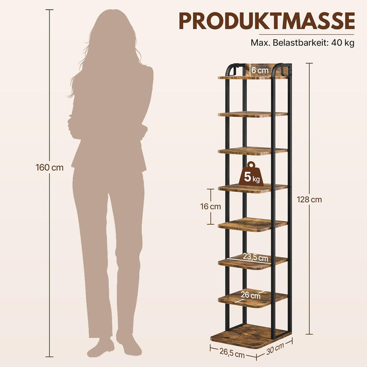 Yaheetech Schmales Schuhregal, Schuhablage mit 8 Ebenen, Platzsparender Schuhschrank Holz im Vintage