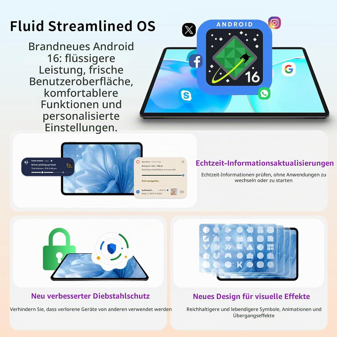 TECLAST P50T Android 16 Tablet 11 Zoll Gemini AI, 90Hz Display, T7250 Octa Core Gaming Tablets, 8000
