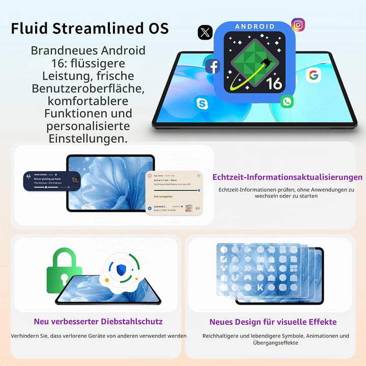 TECLAST P50T Android 16 Tablet 11 Zoll Gemini AI, 90Hz Display, T7250 Octa Core Gaming Tablets, 8000