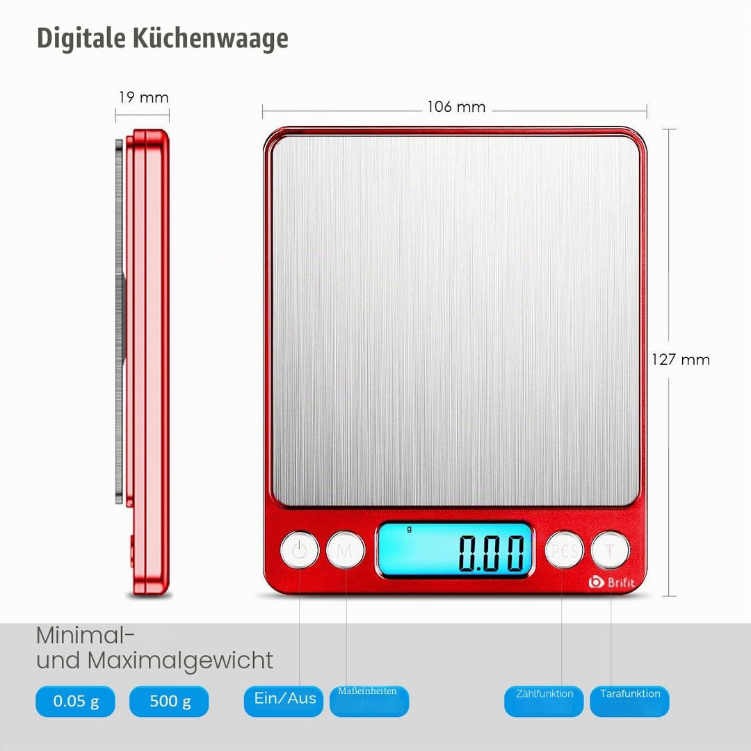 Brifit Taschenwaage 0,01g, Feinwaage 500g/0,01g Digitalwaage, Briefwaage, Grammwaage, mit EIN 100g E