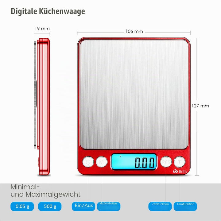 Brifit Taschenwaage 0,01g, Feinwaage 500g/0,01g Digitalwaage, Briefwaage, Grammwaage, mit EIN 100g E