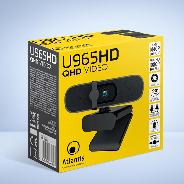 Atlantis USB-Webcam 2K 5MP 30fps mit Autofokus und Dual-Mikrofon | 5 MP, 2560×1944/30fps und Full HD