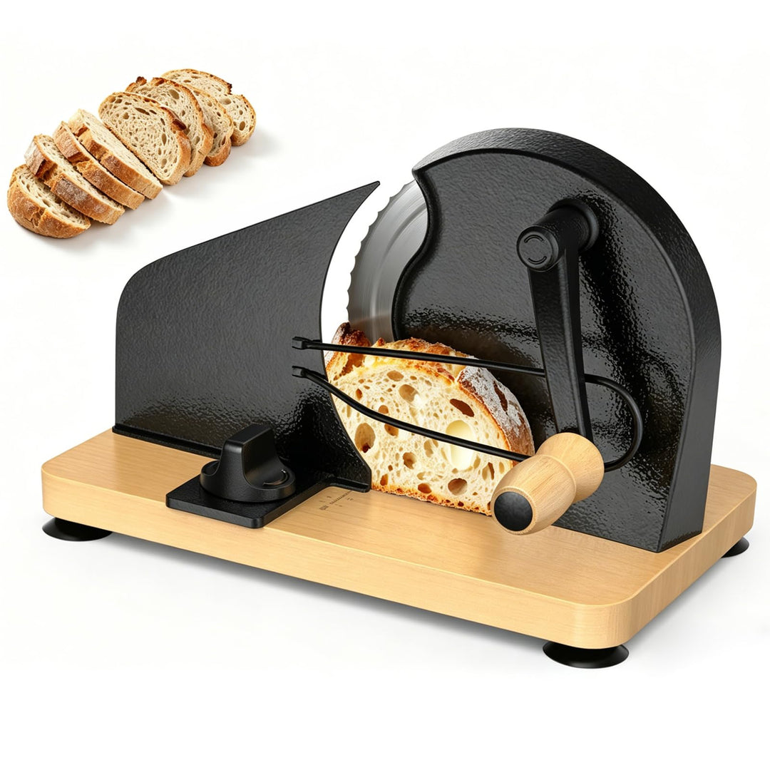 Brotschneidemaschine Manuell mit Handkurbel | Einstellbare Scheibendicke | Scharfe Edelstahlklinge &amp;
