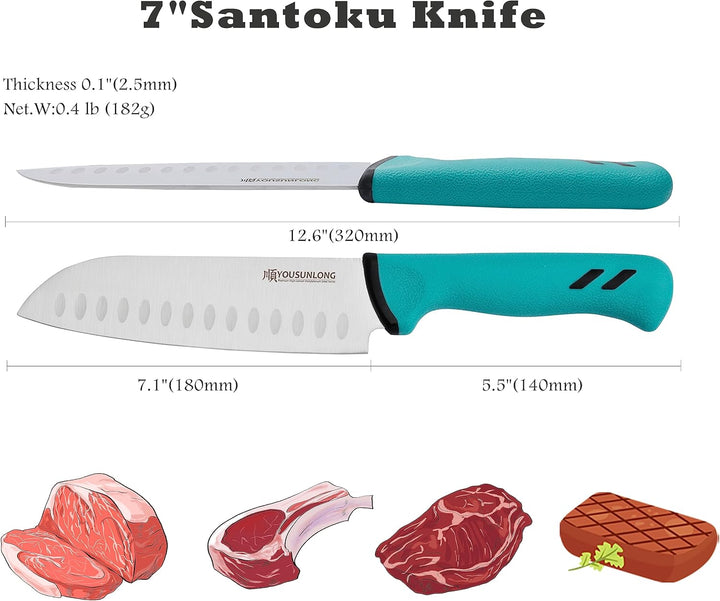 YOUSUNLONG Santoku-Messer - Klinge 177mm - Klinge aus hochwertigem Molybdänstahl - Metzger-Fleischve