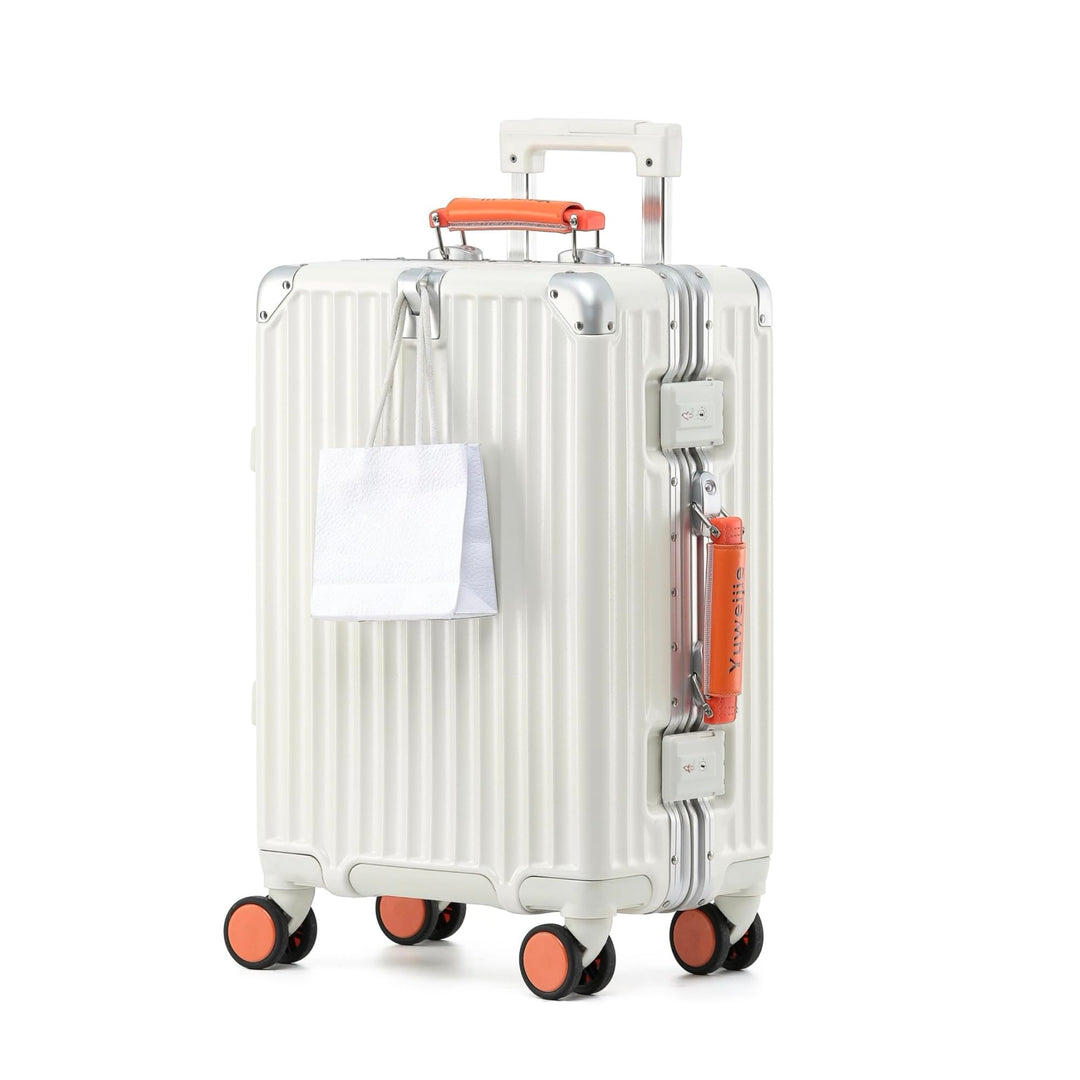Aoliwei Aluminium-Rahmen Reisekoffer M (64cm) – Premium Hartschalen-Trolley für 4-6 Tage Reisen, Wei