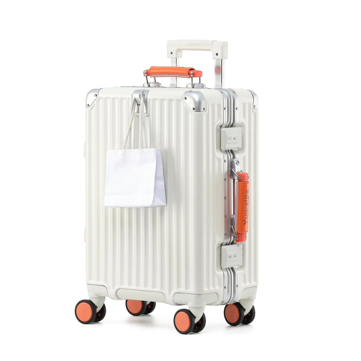 Aoliwei Aluminium-Rahmen Reisekoffer M (64cm) – Premium Hartschalen-Trolley für 4-6 Tage Reisen, Wei
