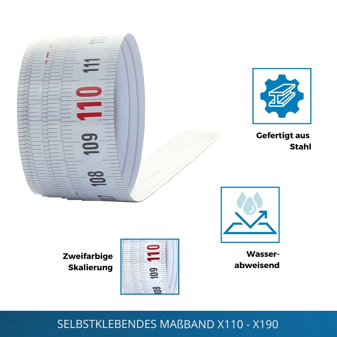 hedue® selbstklebendes Massband 10 m X190 - Massband selbstklebend , von links nach rechts von links