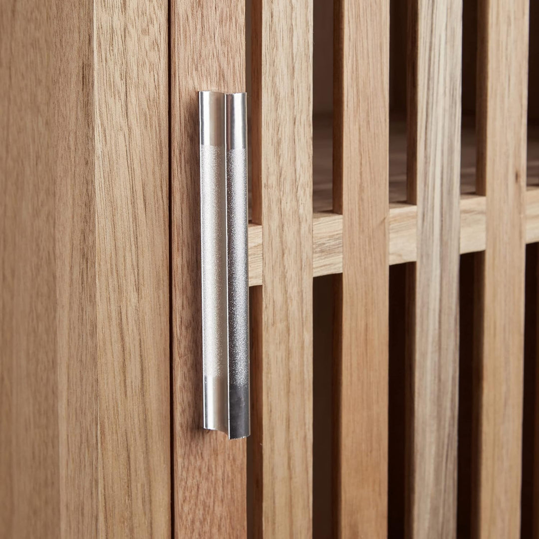 Relaxdays Badschrank Walnuss, platzsparender Nischen Beistellschrank, halbhoher Holzschrank 82 x 40