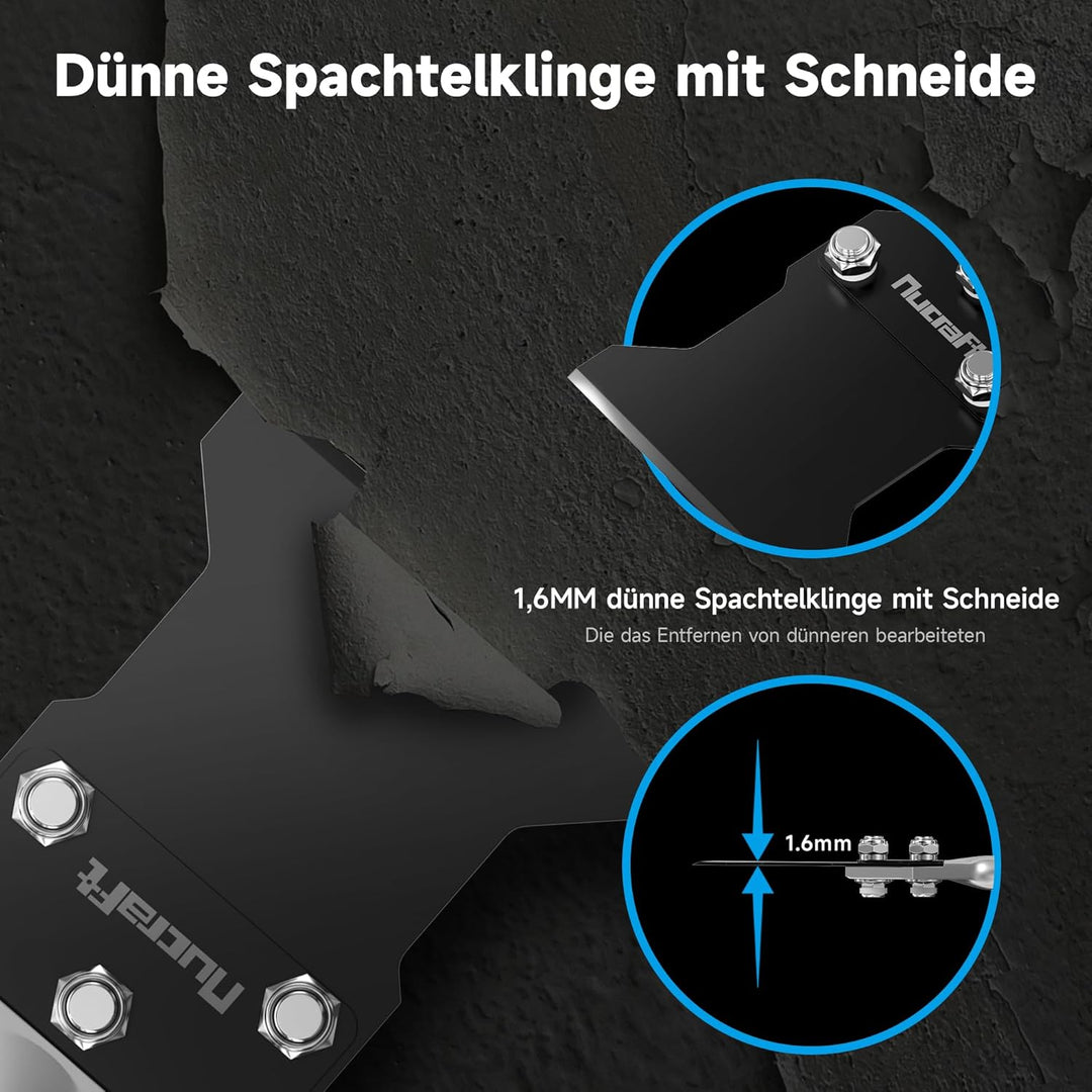 Nucraft Spachtelmeissel SET SDS-Plus 250x100 mm,Meissel inklusive Ersatzklinge und Schrauben,Bodensc