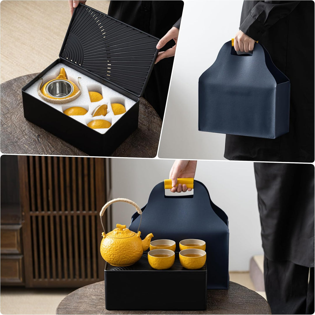 TEANAGOO Teekanne Tragbares japanisches Teeset für Frauen, orangefarbenes Reise-Keramik-Teeset, 1 Te