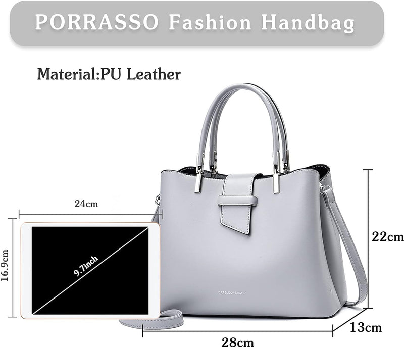 PORRASSO Mode Handtasche Damen Henkeltasche Schultertasche Frauen Umhängetasche PU Leder Beuteltasch