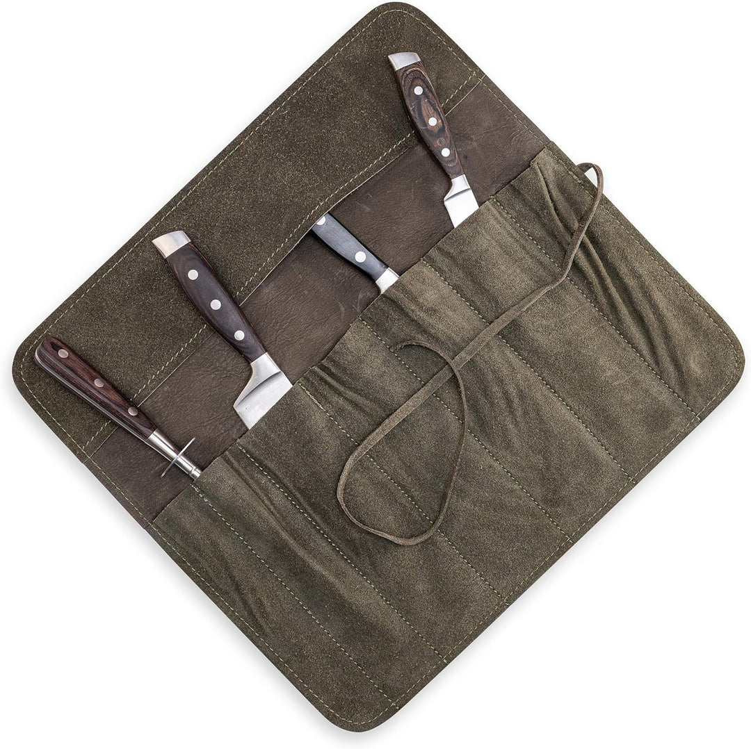 Angus Stoke Messertasche Kochmesser - Premium Leder Kochmesserrolle gross – Messer Tasche Köche - Ko