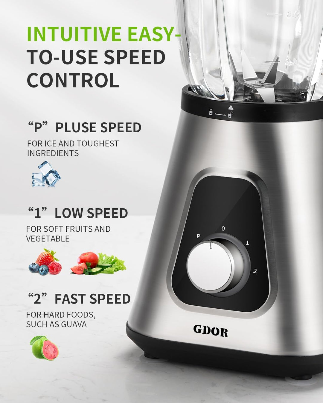 GDOR 1200W Standmixer Glas 2-1 Mixer Smoothie Maker mit 1,5L Glaskrug und 650ml Reisebecher 3 Geschw