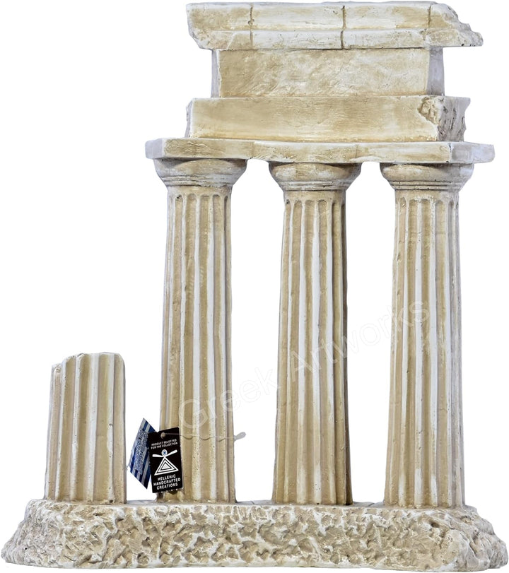 Antike, griechische Skulptur aus Steinguss mit Ruinesäulen