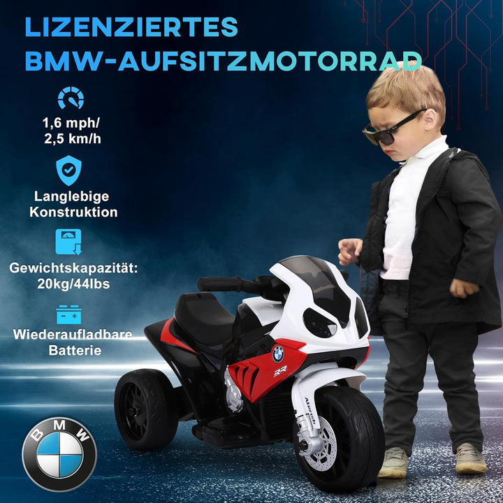HOMCOM Elektro Kindermotorrad Kinderfahrzeug Elektro-Dreirad mit Akku Rot PP + Stahl 66 x 37 x 44 cm