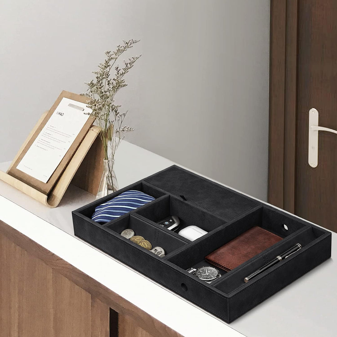SITHON Taschenleerer Tisch Organizer, 8 Fäche Tablett Organizer Ablage Aufbewahrungsbox Kunstleder N
