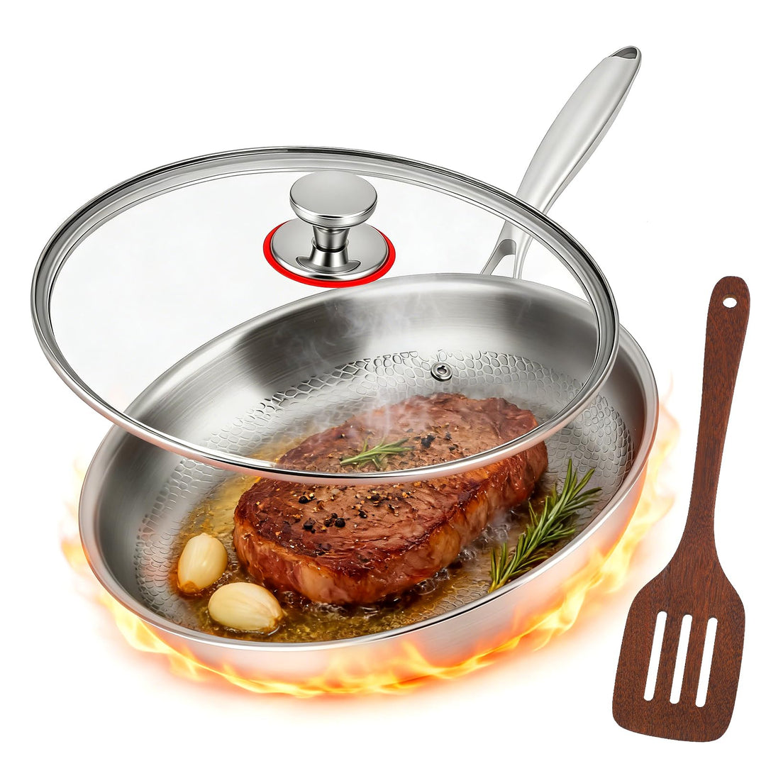 Titan Pfanne mit Deckel, 30cm Titanpfanne für Non-Stick, Titanium Pan Antihaftbeschichtet TitanSpate