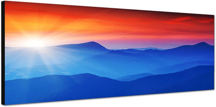 Paul Sinus Art Panoramabild auf Leinwand und Keilrahmen 150x50cm Ukraine Berge Wald Morgensonne Nebe