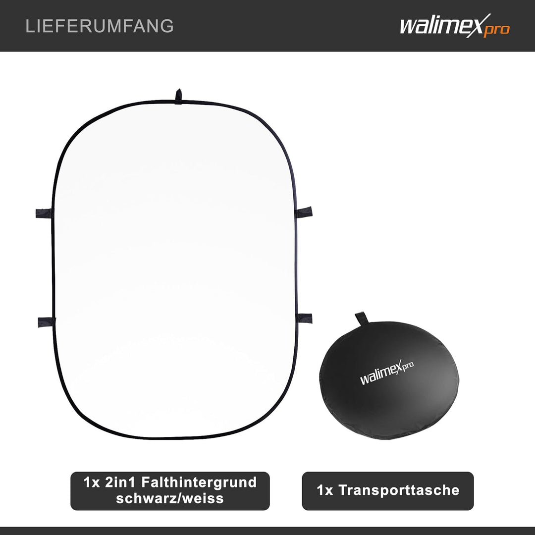 Walimex pro 2in1 Falthintergrund (reflektionsarme Baumwolle, inkl. praktischer Transporttasche, 150