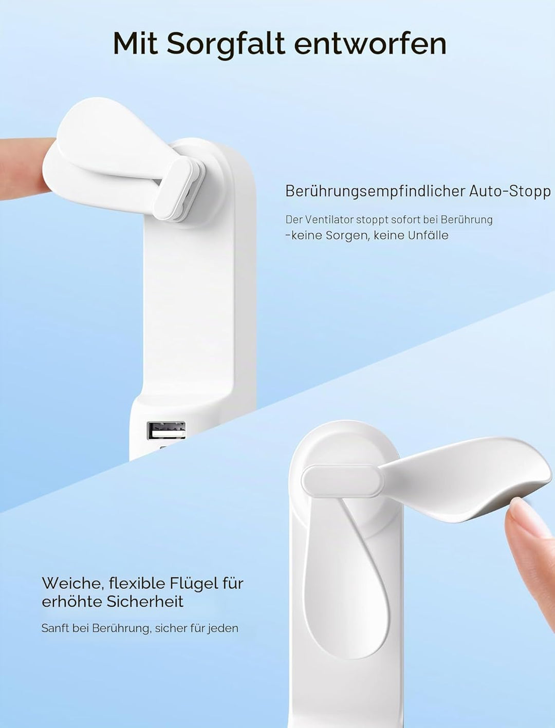 JISULIFE Mini Handventilator, 3-in-1 Handventilator, wiederaufladbarer USB [12–19 Betriebsstunden] m