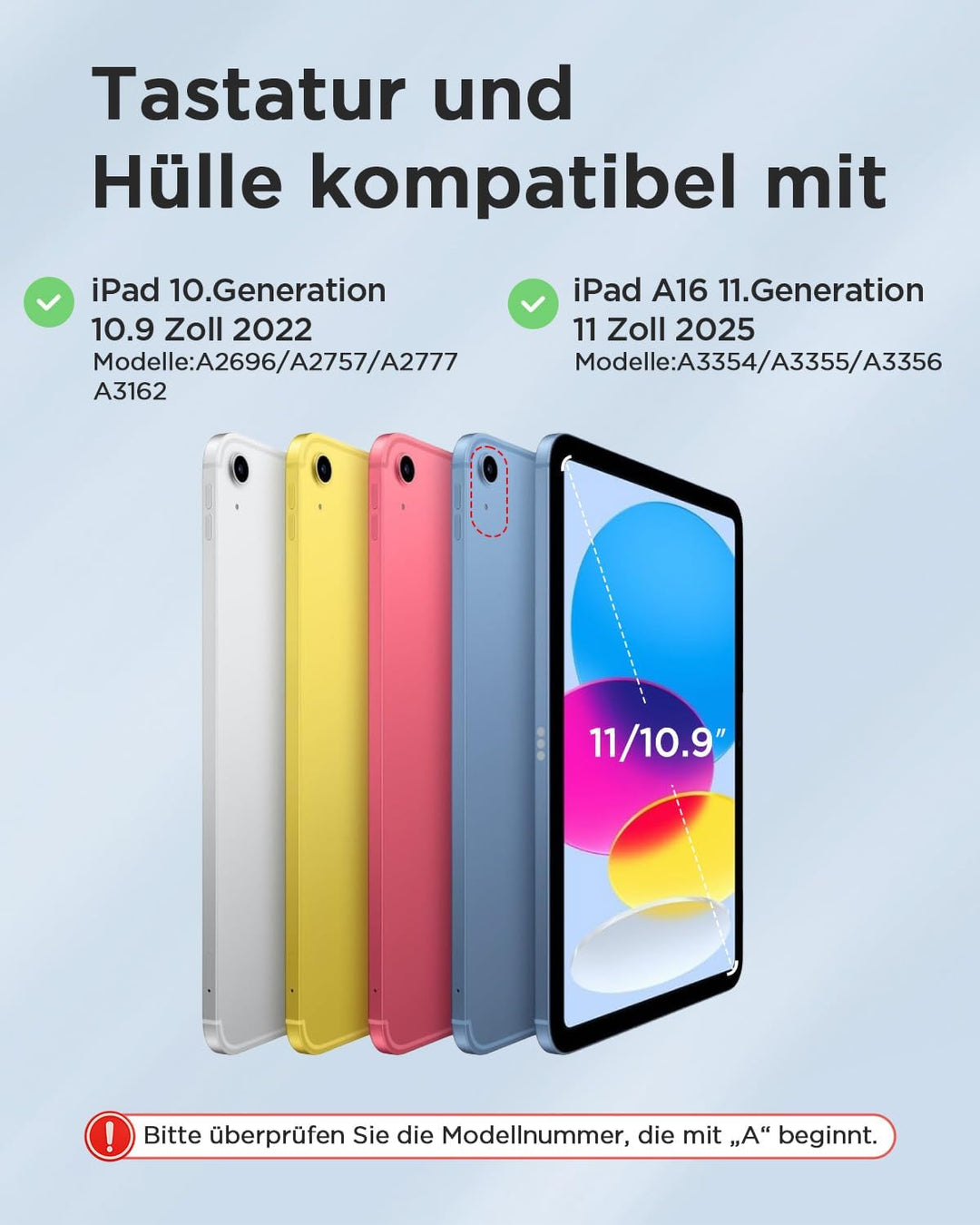 EasyAcc iPad 11 (A16) / 10 Generation Hülle mit Tastatur 11/10,9 Zoll 2025/2022 (A2696/ A2757/ A2777