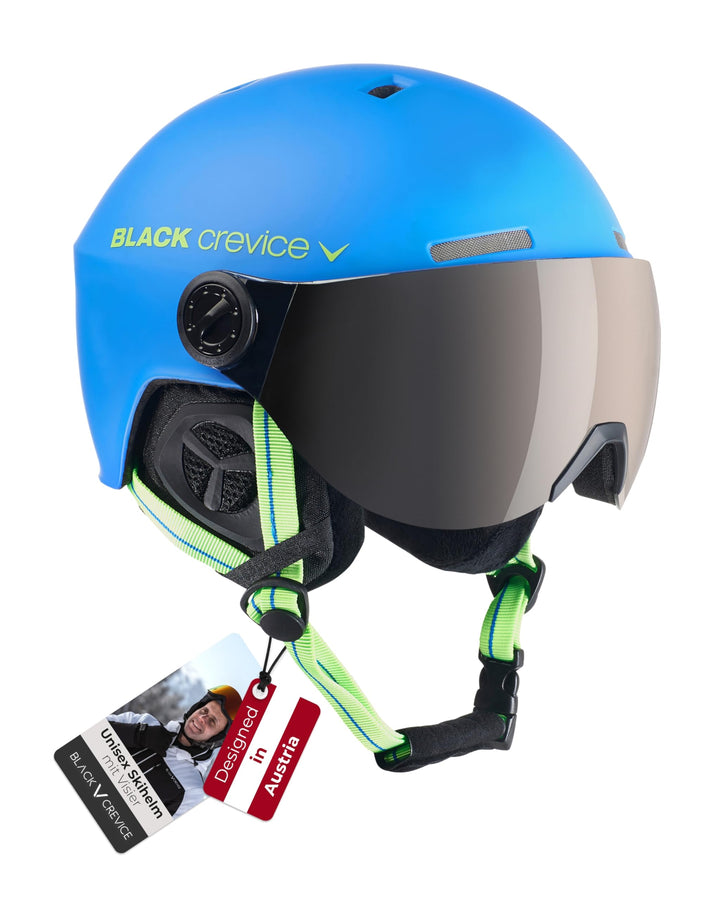 Black Crevice Skihelm Gstaad I Skihelm mit Visier im Pilotenstyle I Skihelm Herren & Damen I Skihelm