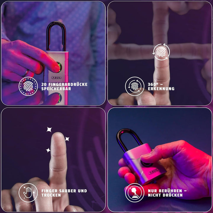 ABUS Touch 57/45 Fingerabdruck-Schloss - schlüsselloses, wetterfestes Vorhängeschloss - IP66 &amp; IP68
