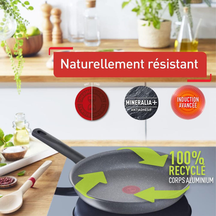 Tefal Natural On Induction G2801902 Grillpfanne, antihaftbeschichtet, 26 cm, Dunkelgrau