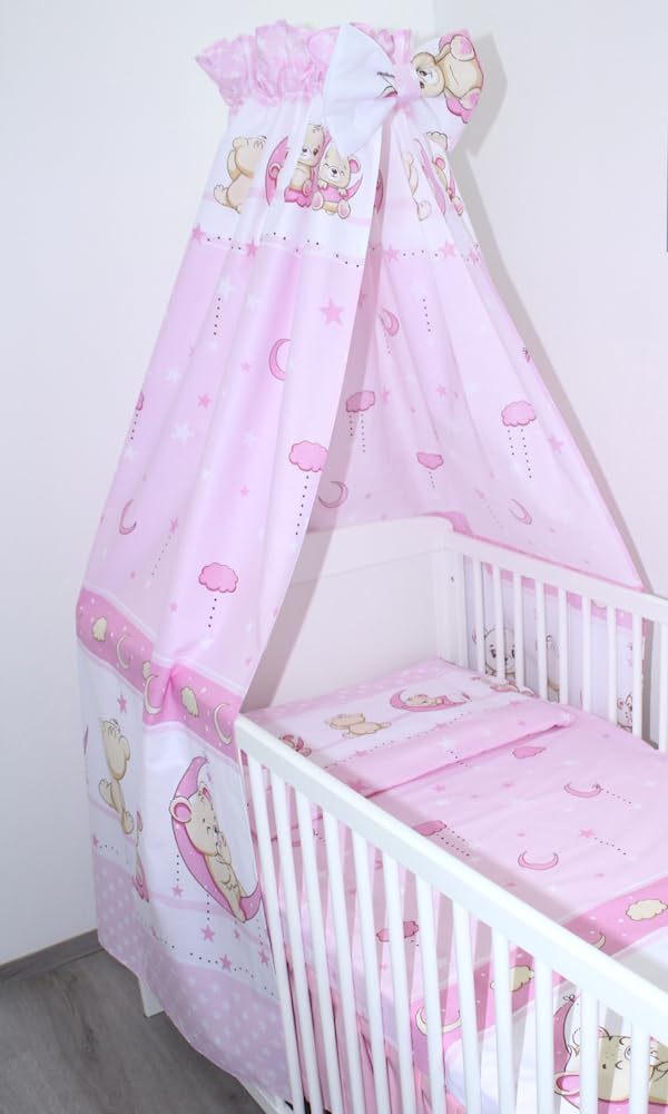 Babybett Himmel Vollstoff - Bärchen Rosa - für Baby Bett Vollstoffhimmel Baumwolle