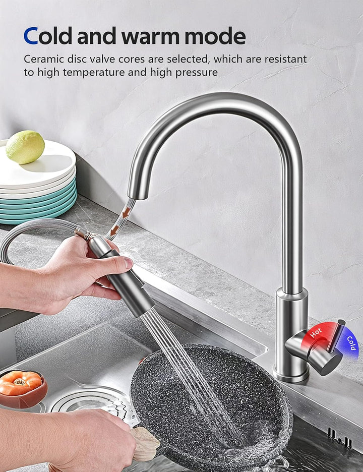 Wasserhahn Küche Ausziehbar, Hochdruck Küchenarmatur mit Brause 2 Modi (Belüfteter Strahl &amp; Brausest