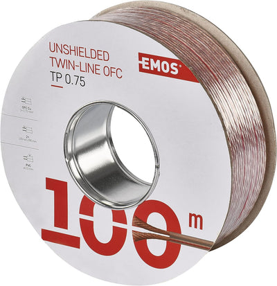 EMOS Lautsprecherkabel OFC 2 x 0,75 mm2, 100 Meter HiFi Audio Boxenkabel aus reinem Kupfer für Lauts