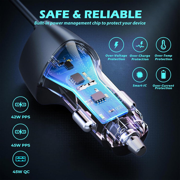 SUNDAREE Auto Ladegerät USB C Kabel,90W 12V 24V Kfz Handyladegeräte PD Typ C Schnellladen 1.8M Spira