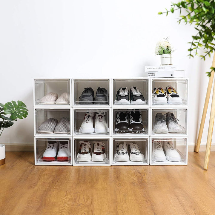 Yorbay 12er Set, Schuhbox Schuhregal, stapelbarer Schuhorganizer, plastikbox mit durchsichtiger Tür,