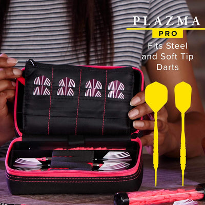 Casemaster Plazma Pro Dart-Schutzhülle mit Handyfach, für Stahlspitzen und weiche Dartpfeile, Schwar