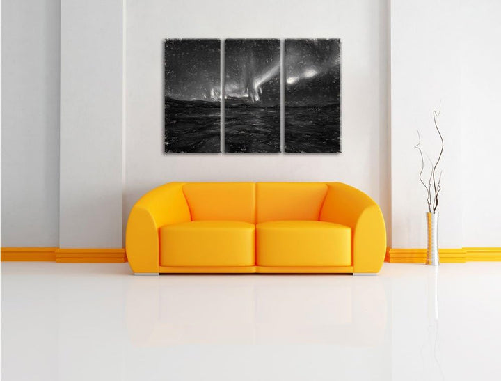 Pixxprint Polarlicht am Himmel Kunst Kohle Effekt 3-Teiler Leinwandbild 120x80 Bild auf Leinwand