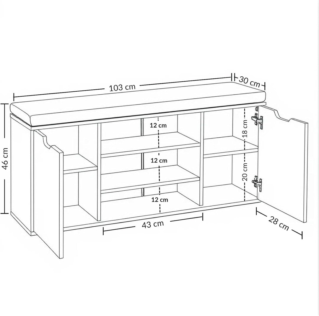 Schuhschrank mit Sitzbank, 103 x 30 x 46 cm, MDF und Polyester Polsterung, Flurbank mit Stauraum, Sc