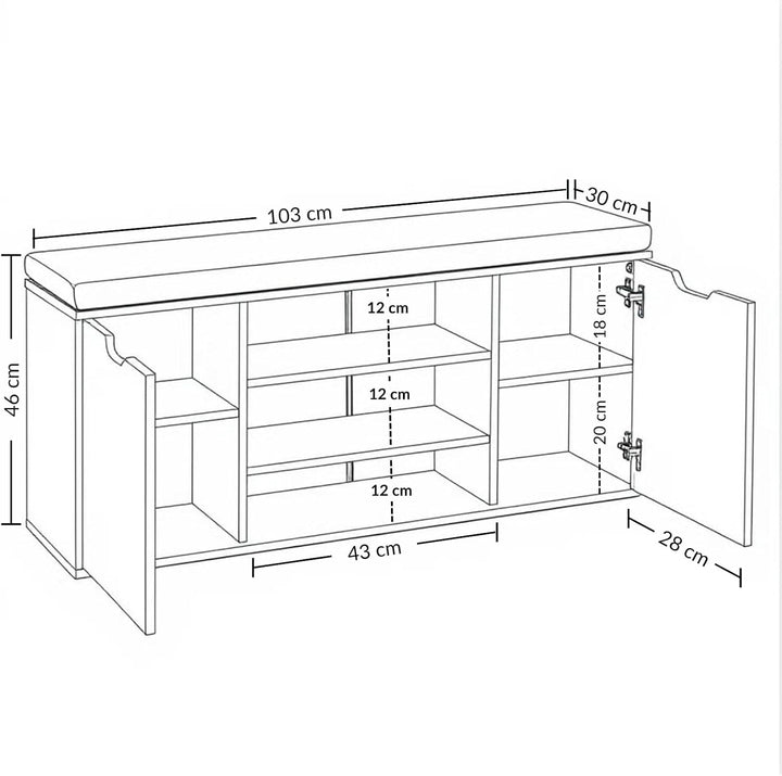 Schuhschrank mit Sitzbank, 103 x 30 x 46 cm, MDF und Polyester Polsterung, Flurbank mit Stauraum, Sc