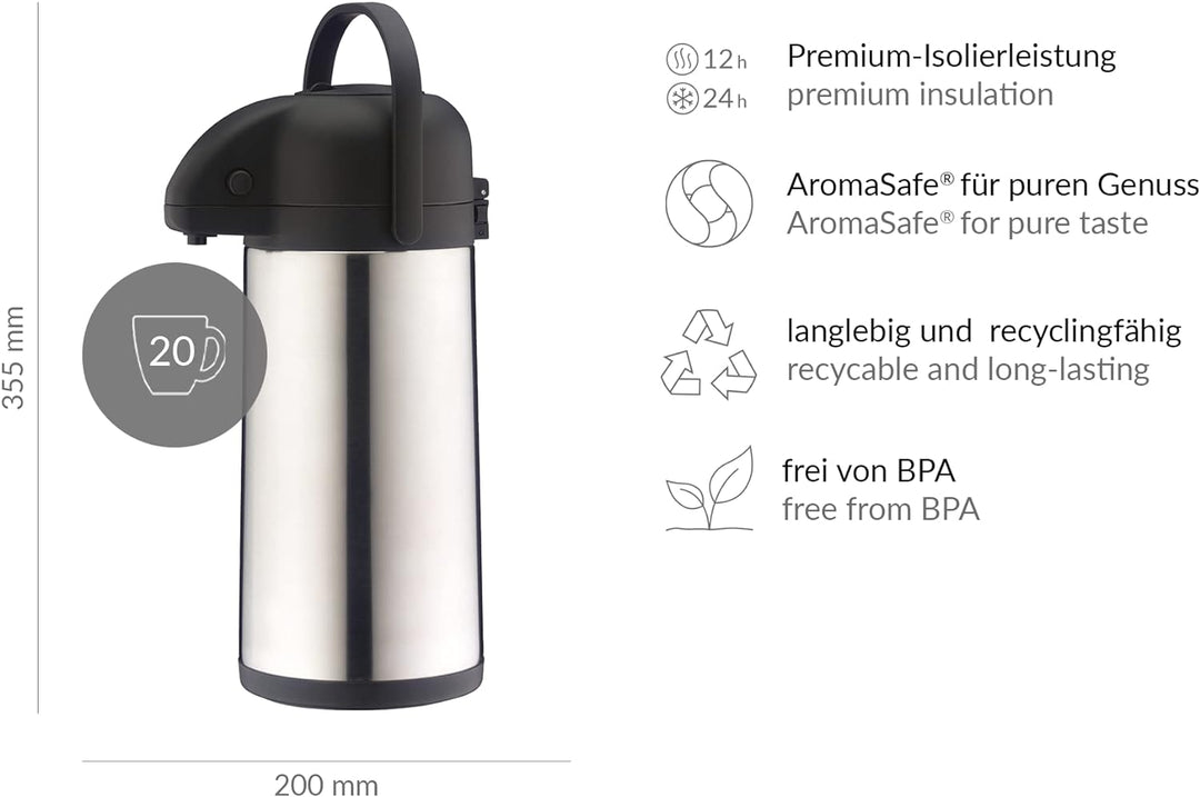 alfi 0837205250 Pumpkanne TT Edelstahl mattiert 2,5 l