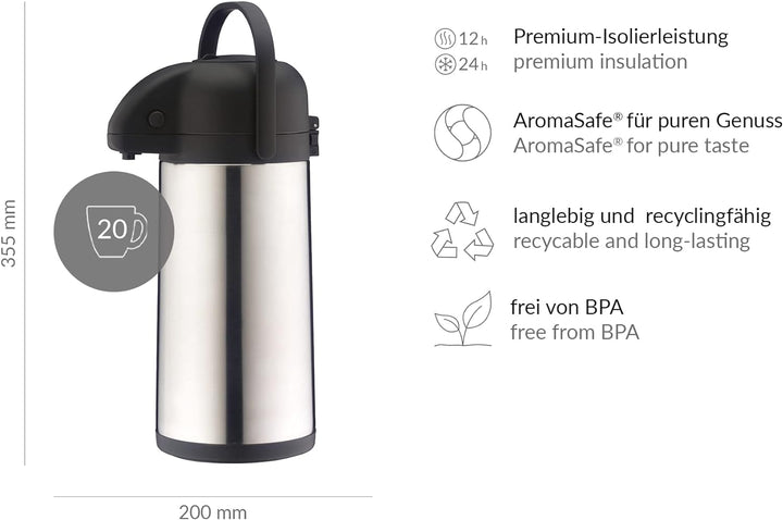 alfi 0837205250 Pumpkanne TT Edelstahl mattiert 2,5 l