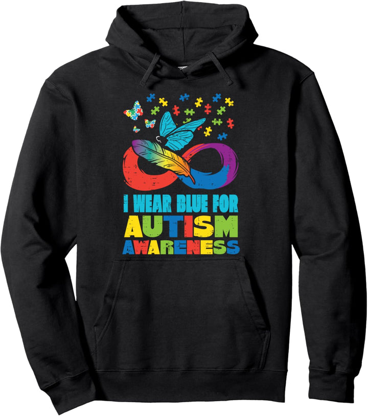 Wear Blue For Autism Awareness Butterfly Mom Dad Men Women Pullover Hoodie