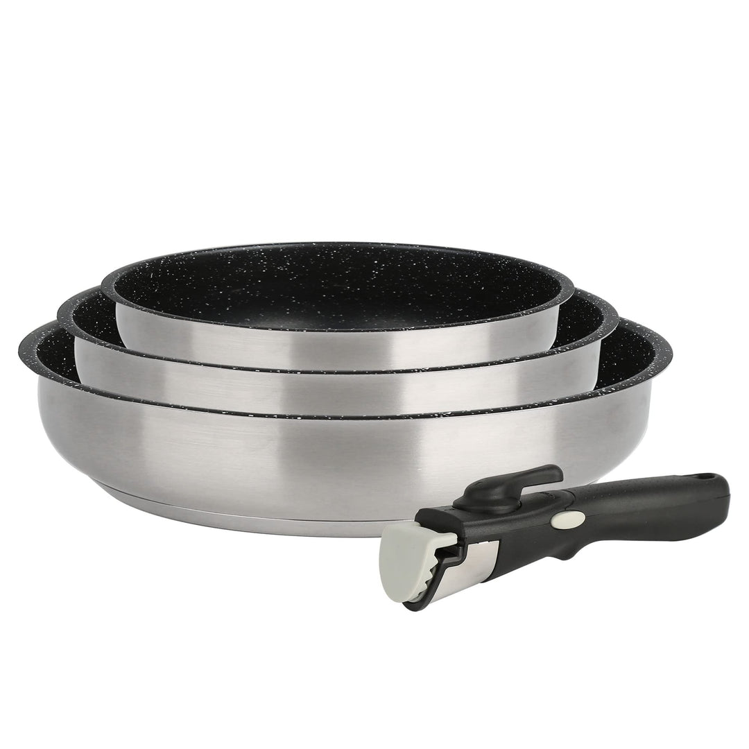Kamberg - Pfannen-Set aus Edelstahl, 4-teilig, mit Steinbeschichtung, für alle Herde, auch Induktion