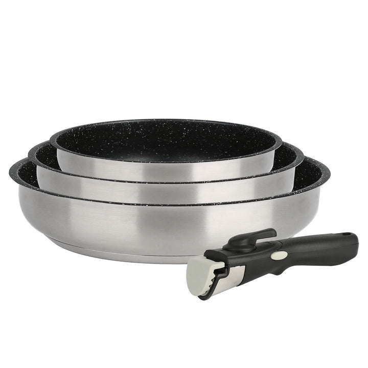 Kamberg - Pfannen-Set aus Edelstahl, 4-teilig, mit Steinbeschichtung, für alle Herde, auch Induktion