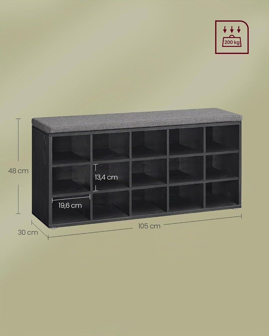 VASAGLE Custos Kollektion - Schuhbank, Schuhregal mit Sitzfläche, Sitzbank mit Stauraum, Kissen, 9 F