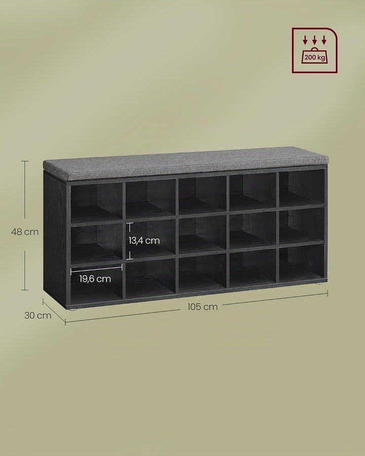 VASAGLE Custos Kollektion - Schuhbank, Schuhregal mit Sitzfläche, Sitzbank mit Stauraum, Kissen, 9 F