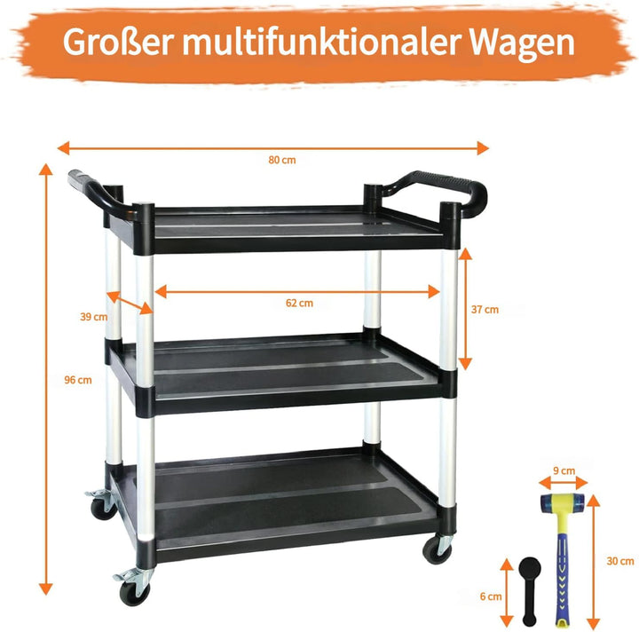 Kapler Rollwagen: Aluminium Rollwagen mit 3 Ebenen, Leicht und Stabil, Schwarz-Weiss, Mit Handgriffe