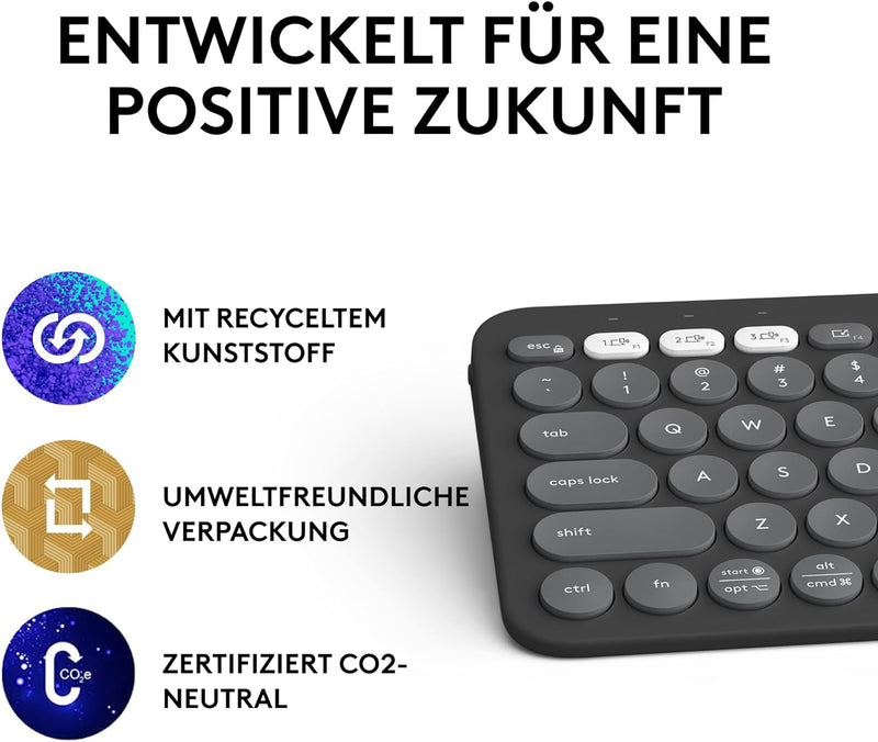 Logitech Pebble Keys 2 K380s, kabellose Multi-Device Bluetooth-Tastatur mit anpassbaren Sondertasten