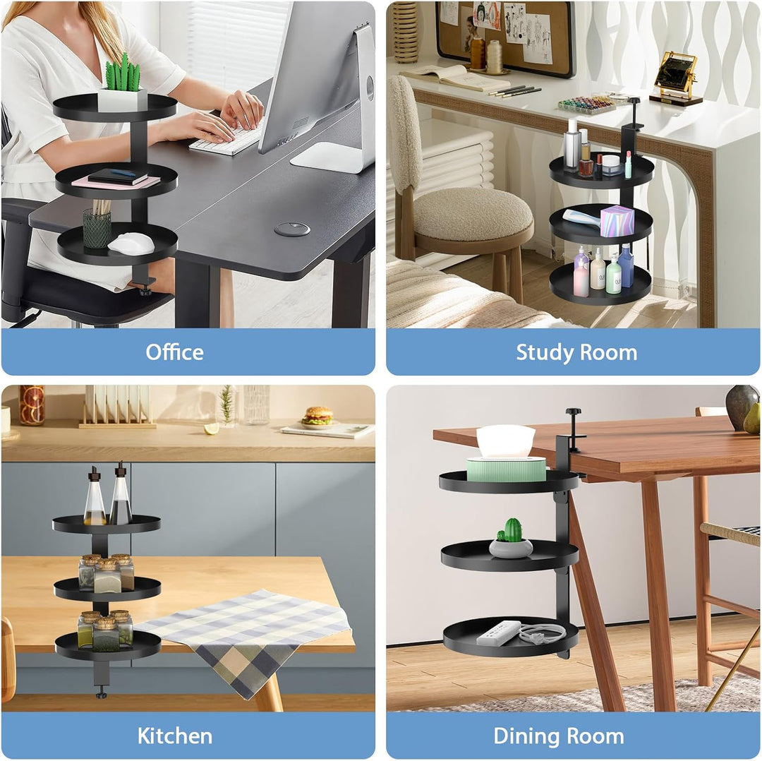3 Stufen Clamp-On Schreibtisch Regalaufsatz mit Verstellbarem Ablagefach 360 Drehbar Unter Schreibti