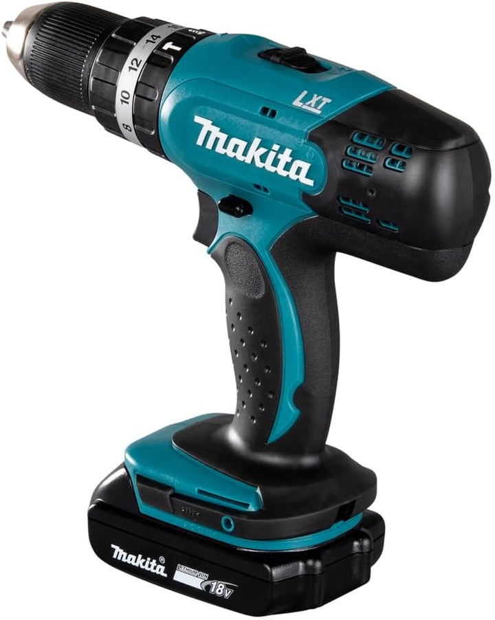 Makita DHP453RFX2 Akku-Schlagbohrschrauber 18 V / 3,0 Ah im Alukoffer + 96tlg. Zubehör-Set, Blau/Sil