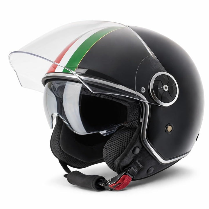 VINZ Neiva Jethelm mit Doppelvisier | Roller Helm mit Italienische Flagge & mit Sonnenblende | In Gr